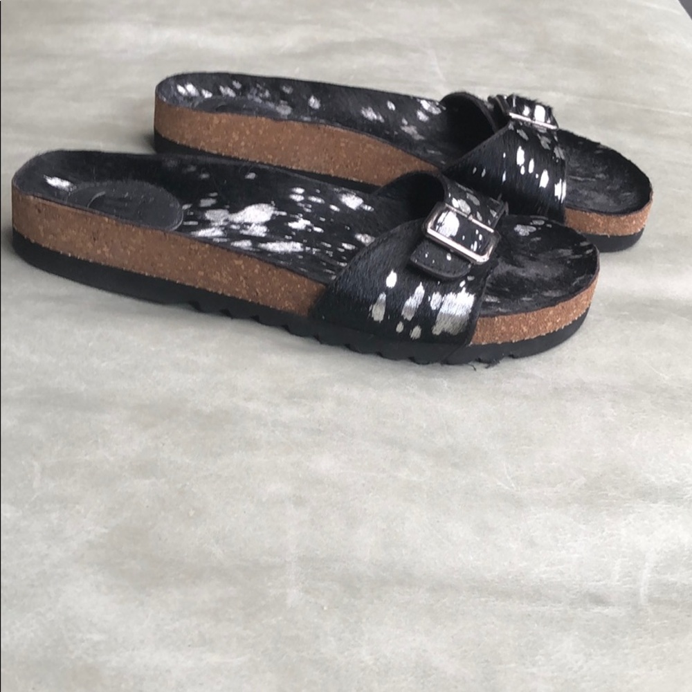 BIrkenstok inspired Boho pony hair strap sandal
